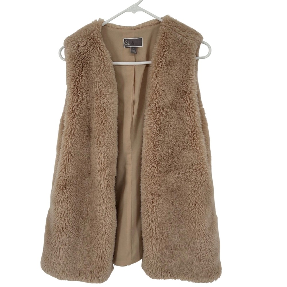 Chelsea28 Womens Tan Beige Faux Fur Vest Open Front Sleeveless Jacket Medium